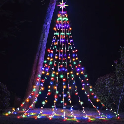 Miniatura 9 de Luces de estrella para decoración de Navidad al aire libre, 320 LED, 16.4 pies, luces de cadena para árbol de Navidad con topper de estrella