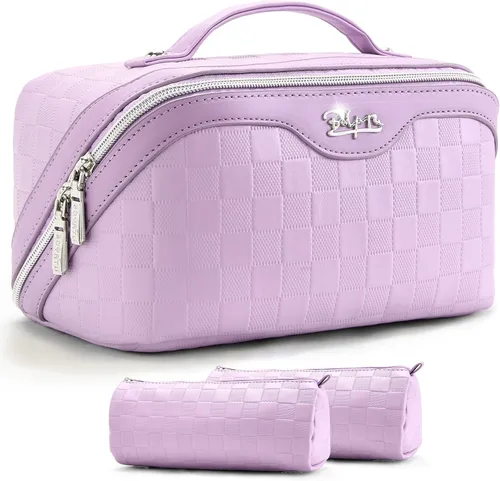 Miniatura 53 de BOYATU Bolsa organizadora de maquillaje de viaje, bolsa de cosméticos: Juego de 3 bolsas de maquillaje para mujeres con asa - Bolsas de aseo