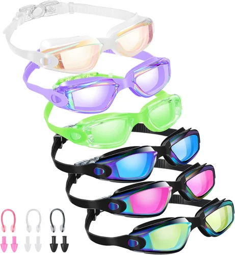 Fabbay Paquete de 6 gafas de natación antivaho sin fugas, protección completa, para adultos, mujeres, hombres y jóvenes Color surtido