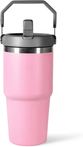 Miniatura 9 de Vaso de 20 onzas con asa, vaso aislado con tapa y popote abatible a prueba de fugas, de acero inoxidable de doble pared, taza de café de viaje
