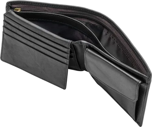 Miniatura 4 de Billetera plegable de cuero genuino con bloqueo RFID para hombres con cremallera y bolsillo para monedas L