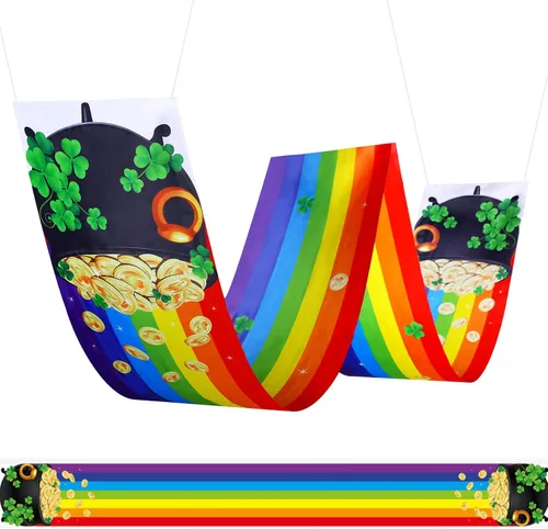 Frienda Cartel de techo de arco iris, decoraciones del día de San Patricio, 11.8 pies x 15.75 pulgadas, poliéster, aula, fiesta