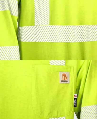 Miniatura 4 de BOCOMAL FR Tee Shirts High Visibility/Hi Vis Flame Resistant/Fire Retardant Shirt 7oz Reflective Hombres Seguridad Camisas