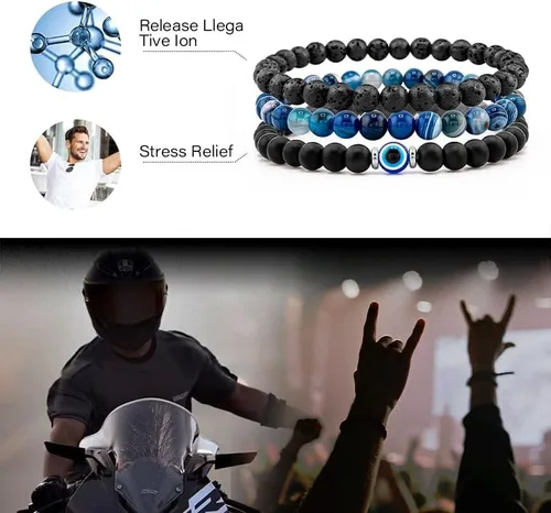 Miniatura 6 de Pulsera contra el mal de ojo de 0.236 pulgadas, pulseras de cuentas ajustables elásticas naturales