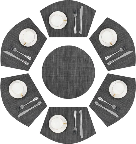 Miniatura 19 de SHACOS Juego de 5 manteles individuales pequeños en forma de cuña con centro de mesa, resistentes al calor, lavables (5, beige)