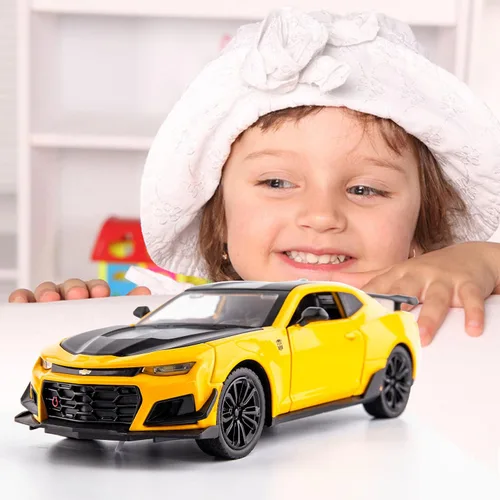 Miniatura 7 de BDTCTK 1/24 Camaro Bumblebee Modelo de Coche de Juguete, Aleación de Zinc Fundido a Presión, Coche de Juguete con Sonido y Luz para Niños, Niños