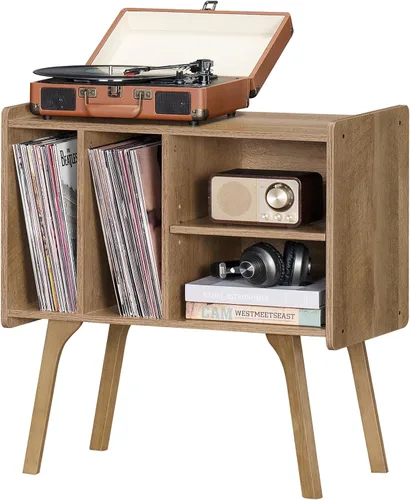 Miniatura 7 de LELELINKY Soporte para tocadiscos, mesa de almacenamiento de discos de vinilo con 4 gabinetes de hasta 120 álbumes, soporte para tocadiscos de Negro