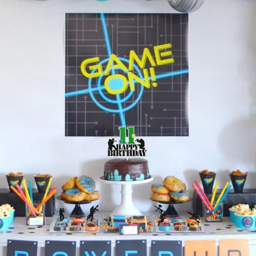 Miniatura 4 de Paintball - Juego de 7 decoraciones para tartas de cumpleaños para niños de 11 años, decoración de juego de disparos con temática de disparos