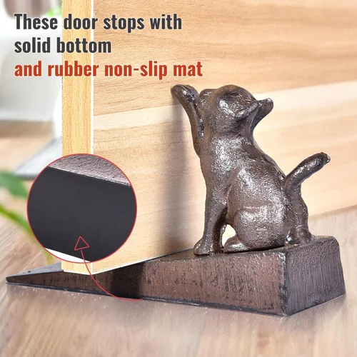 Miniatura 2 de Sungmor Topes de puerta de hierro fundido sólido con alfombrilla antideslizante, gran resistencia, bonita forma de gato y estilo antiguo, cuña