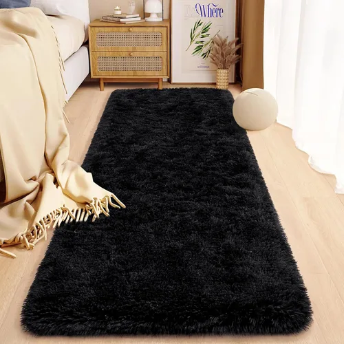 Miniatura 6 de HOMORE Alfombra de pasillo negra de 2 x 6 pies para dormitorio, alfombras esponjosas para pasillo y sala de estar, alfombras antideslizantes