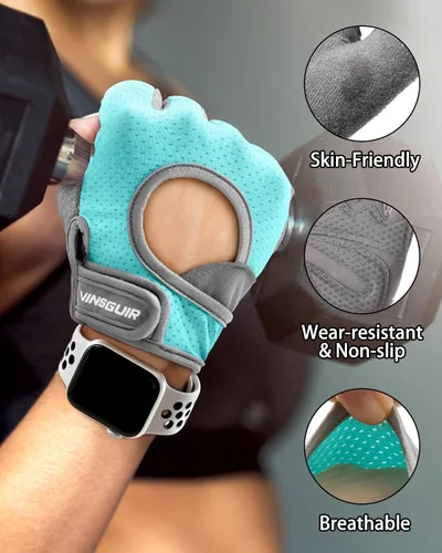 Miniatura 3 de VINSGUIR Guantes de entrenamiento para mujeres y hombres, guantes de levantamiento de pesas transpirables para ejercicio de gimnasio, fitness, Azul