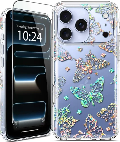 Miniatura 25 de Funda para iPhone 16, con protector de pantalla, linda para mujeres y niñas, funda protectora de grado militar de 10 pies para iPhone 16, funda