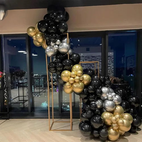Miniatura 6 de Kit de arco de guirnalda de globos negros y dorados y plateados, 144 piezas de diferentes tamaños, decoraciones de Año Nuevo para Año Nuevo
