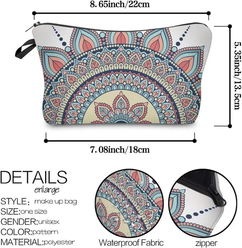 Miniatura 8 de Deanfun - Bolsa de maquillaje impermeable con diseño de mandala y flores, impermeable, espaciosa, cosmetiquera, bolsa de viaje ideal como regalo