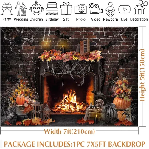 Miniatura 5 de Avezano Telón de fondo gótico para fotografía de chimenea de Halloween, fiesta de Halloween, decoración de fiesta de Halloween, accesorios de sesión