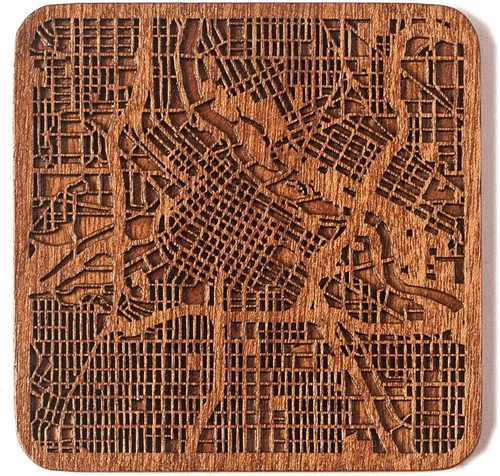 Miniatura 143 de Posavasos Amsterdam Map by O3 Design Studio, 1 pieza, posavasos de madera Sapele con mapa de la ciudad, hecho a mano, varias ciudades opcionales