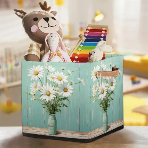 Miniatura 7 de cfpolar Jarrón plegable retro de margaritas de 13 x 13 x 13 pulgadas, cesta de almacenamiento de tela plegable, cubos organizadores de juguetes