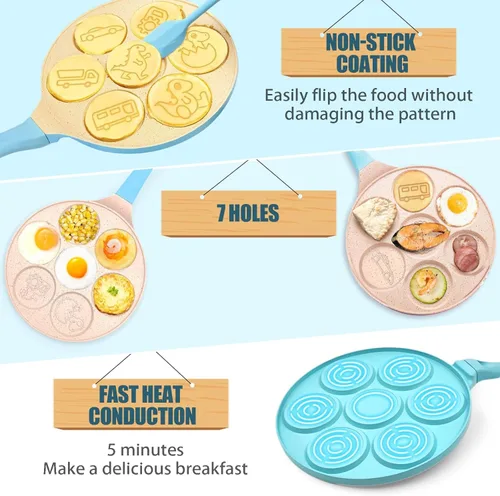 Miniatura 3 de Sartén para huevos de dinosaurio, sartén para tortillas, 7 tazas, sartén para panqueques para huevos, panqueques, plett, crepes antiadherente
