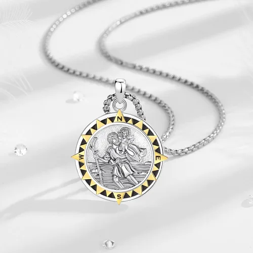 Miniatura 266 de EUDORA Collar de plata de ley 925, San Cristóbal y San Benito, San Miguel, Virgen María, San Judas Tadeo, Cruz de Buen Pastor y Arcángel, Medalla