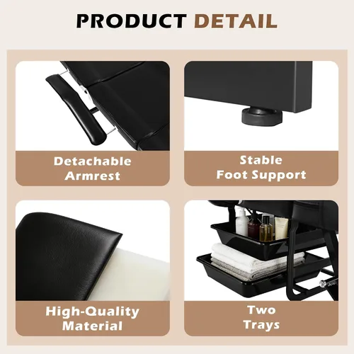 Miniatura 6 de Silla de tatuaje para cliente, cama facial, esteticista masaje mesa de tatuaje con taburete rodante, sillas de pestañas ajustables profesionales