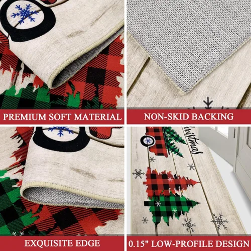Miniatura 3 de Pauwer Alfombra Pasillo de Navidad 2x6 pies, Alfombra de Pasillo Antideslizante para Área, Alfombra de Cocina Lavable Estilo Granja, Alfombra