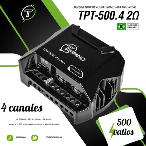 Miniatura 5 de Timpano Amplificador para Auto de 4 Canales de Audio 4 x 125 Vatios 2 Ohmios, TPT-500.4 Pequeño Amplificador de 4 Canales de 12 Voltajes de Rango