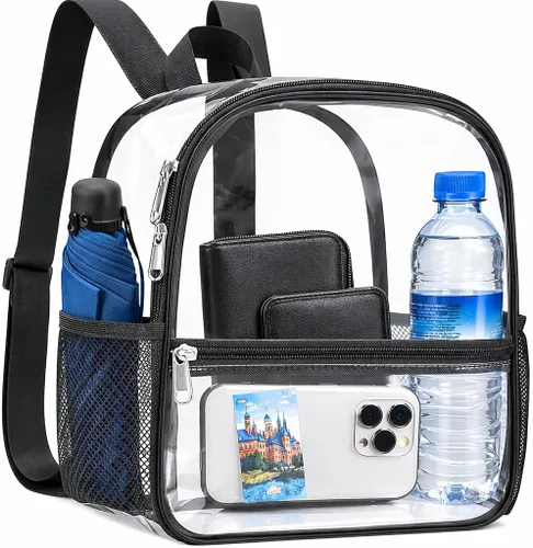 Miniatura 16 de Mochila transparente Oraben para eventos de estadio, mochila transparente para estadio 12x6x12, Negro, Pequeño