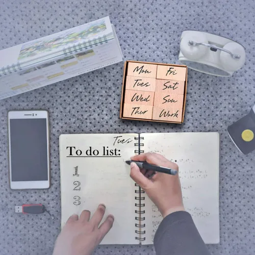 Miniatura 5 de EXCEART Kit de sellos de letras de madera con sellos de semana y abreviatura para álbumes de recortes, diario, manualidades, 1.22 x 0.59 x 0.59