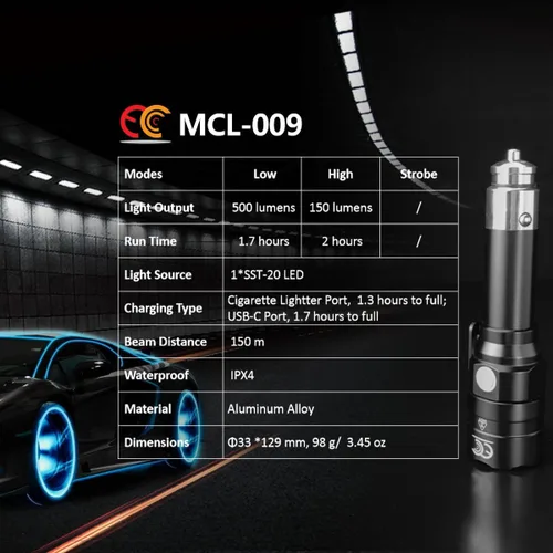 Miniatura 6 de Linterna pequeña recargable con encendedor de cigarrillos de coche de 12 voltios y USB C para vehículos de emergencia, herramienta de escape