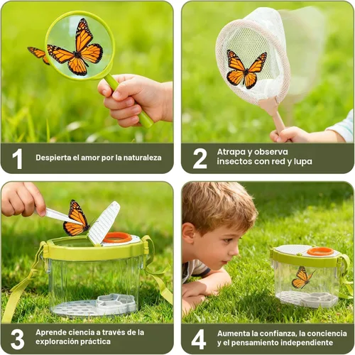 Miniatura 5 de Dreamon Herramientas de jardinería para niños y kit de atrapador de insectos, juguetes para exteriores 2 en 1 con carretilla y casa de insectos