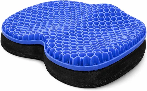 Cojín de asiento de TPU de gel azul — Cojín grande contorneado de gel refrescante de panal para sentarse por mucho tiempo, alivio de presión para