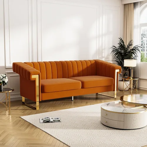 Miniatura 11 de Sofás de terciopelo de 83 pulgadas para sala de estar, cómodos sofás tapizados de 3 plazas para apartamento moderno para espacios pequeños (negro)