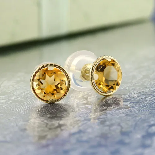 Miniatura 52 de Gem Stone King Aretes redondos de oro amarillo de 14 quilates con piedra natal Redondos de 0.157 in Aretes de oro para mujeres y hombres
