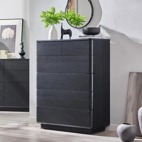 Miniatura 11 de ACCOHOHO Cómoda de 6 cajones para dormitorio, cómoda moderna de 42 pulgadas de altura, organizador de almacenamiento de madera con cajones grandes