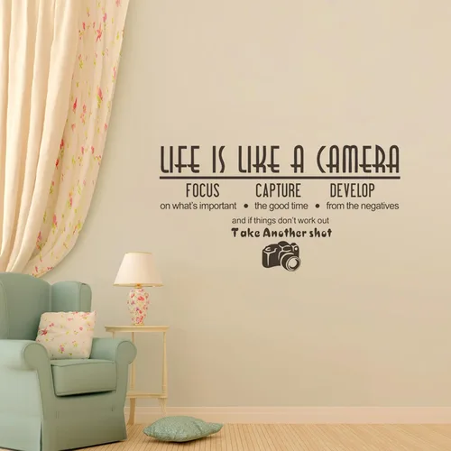 Miniatura 3 de Adhesivo decorativo para pared, diseño de la vida artística es como una cámara, vinilo con cita de fotografía, decoración de pared extraíble