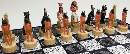 Miniatura 8 de HPL - Juego de ajedrez egipcio de 16 pulgadas con jeroglíficos blancos y negros