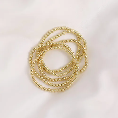 Miniatura 6 de Elegance 11 designs 14K Gold Plated Bead Ball Bracelet Stretchable Elastic Gold Beaded Bracelets for Women