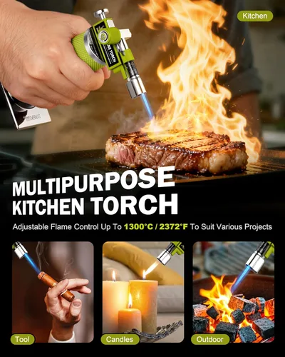 Miniatura 6 de RAVS Encendedor de butano con modo de llama dual, soplete de cocina recargable, soplete de metal para hornear, cocinar, arte de resina con llama