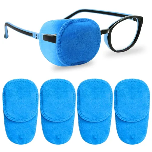 Paquete de 4 parches para ojos para niños y niñas, parche para ojos derecho e izquierdo para anteojos, parche para ojos perezosos para niños que Azul