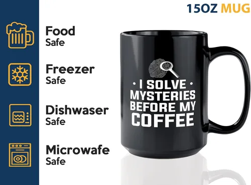 Miniatura 4 de Taza de café detective de 15 onzas, color negro - I solve mysteries - Oficial de policía policía patrulla detective sheriff aplicación de la ley