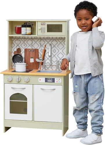 Teamson Kids - Little Chef Boston Modern Play Kitchen - Verde oliva/Blanco 22.25 x 12 x 37.5 pulgadas verde/blanco