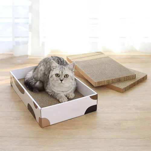 Miniatura 8 de ComSaf Cartón rascador para gatos para interiores, caja de repuesto para gatos de 17 x 10 pulgadas con 3 tablas de rascar reversibles de larga