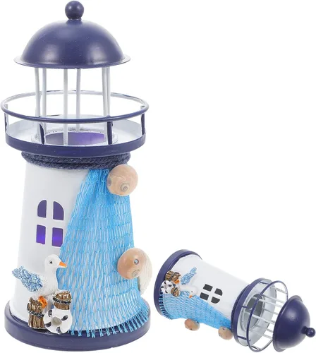 BESPORTBLE Decoración de faro náutico, pequeño faro, adorno costero, estilo mediterráneo, decoración LED, centro de mesa, modelo de playa para