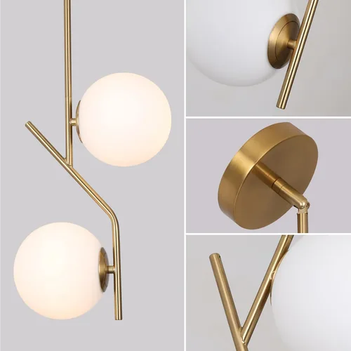 Miniatura 3 de SeeU Lámpara Colgante de Latón de 2 Luces Candelabro Lámpara Colgante de Globo Dorado Accesorio de Luz Colgante Interior Accesorio de Luz Colgante 2