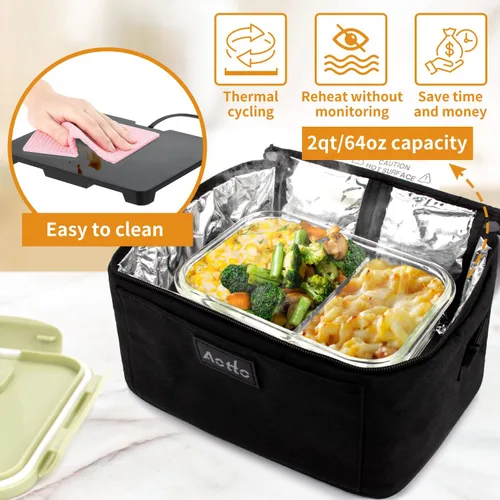 Miniatura 4 de Aotto Lonchera eléctrica portátil con calentador de alimentos para horno - 12V/24V 2-en-1 calentador de alimentos para coche, lonchera térmica