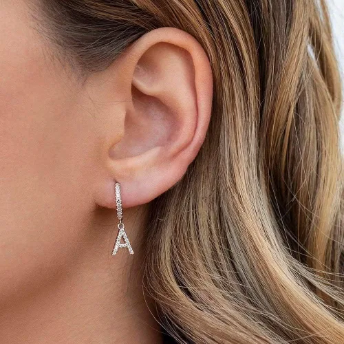 Miniatura 5 de Aretes de iniciales para niñas y mujeres, de plata 925, hipoalergénicos, pequeños, chapados en oro, con circonia cúbica, aretes de iniciales, joyas