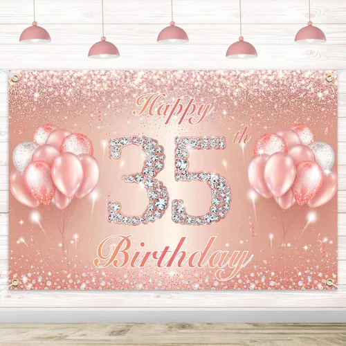 Miniatura 31 de Fondo de pancarta de feliz cumpleaños 10 – Suministros de decoración de fiesta de cumpleaños 10 para niñas o niños – Oro rosa 4 x 6 pies