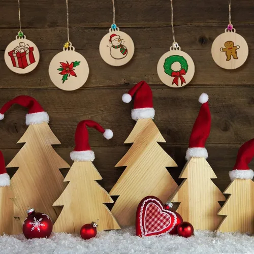 Miniatura 4 de 60 piezas de rebanadas de madera, adornos navideños de madera de 3.5 pulgadas, círculos de madera preperforados sin terminar para centros de mesa