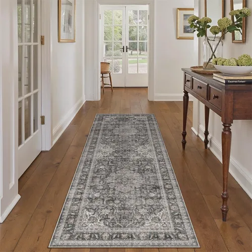 Miniatura 70 de Alfombra de área marrón lavable de 2 x 3 pies, alfombra vintage para entrada y cocina, antideslizante, suave, de pelo bajo desgastado, alfombra