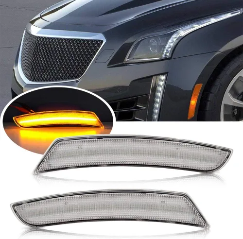 Miniatura 10 de Lentes transparentes CT4 LED para luces de marcador lateral para 2020-2023 Cadillac CT4, luces LED ámbar para parachoques delantero, luces de señal
